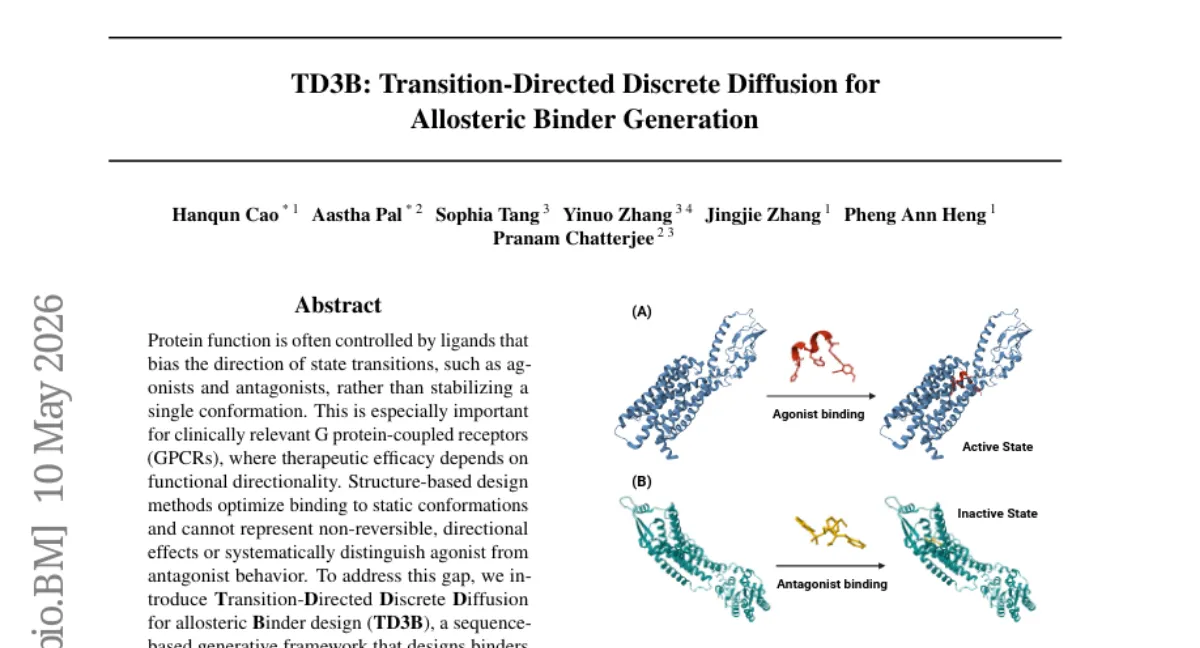 TD3B: GPCR 작용제/길항제 설계를 위한 전이-지향 이산 확산 모델