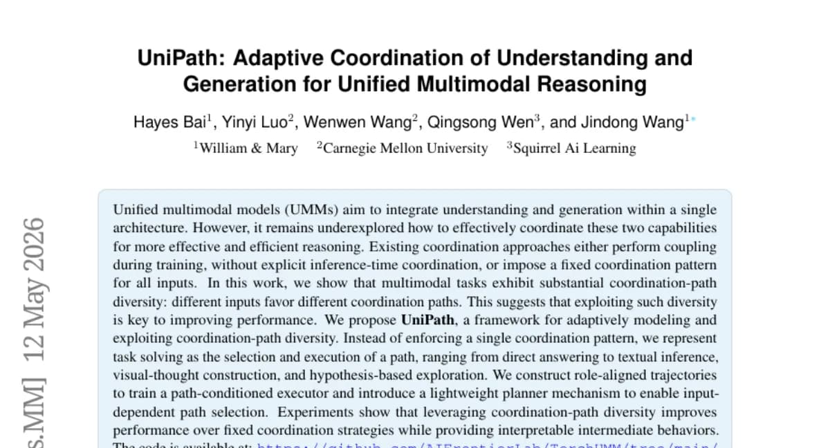 UniPath: 적응형 경로 선택으로 멀티모달 추론 효율 개선 — William & Mary 팀