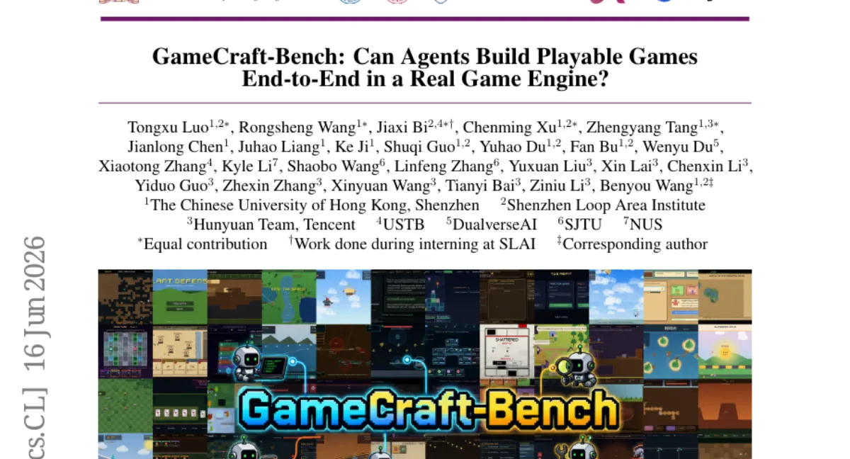 게임 생성 벤치마크 GameCraft-Bench — 최고 성능 41.46%, 대부분 40% 미만