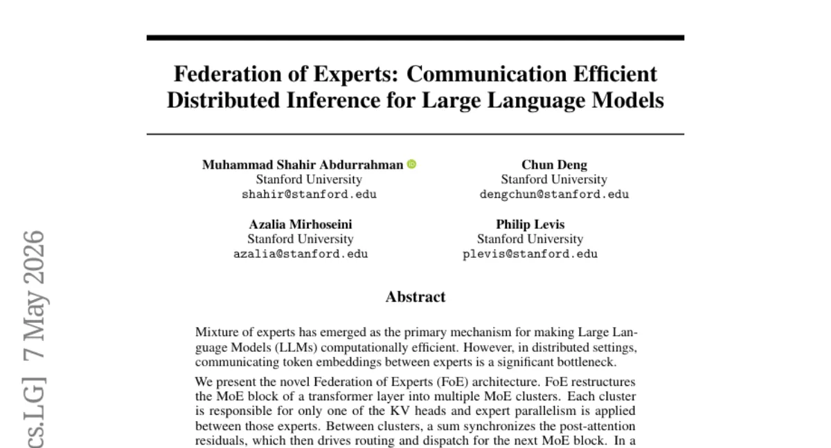 Stanford, MoE 통신 병목 해소하는 Federation of Experts — latency 최대 5.2x 개선