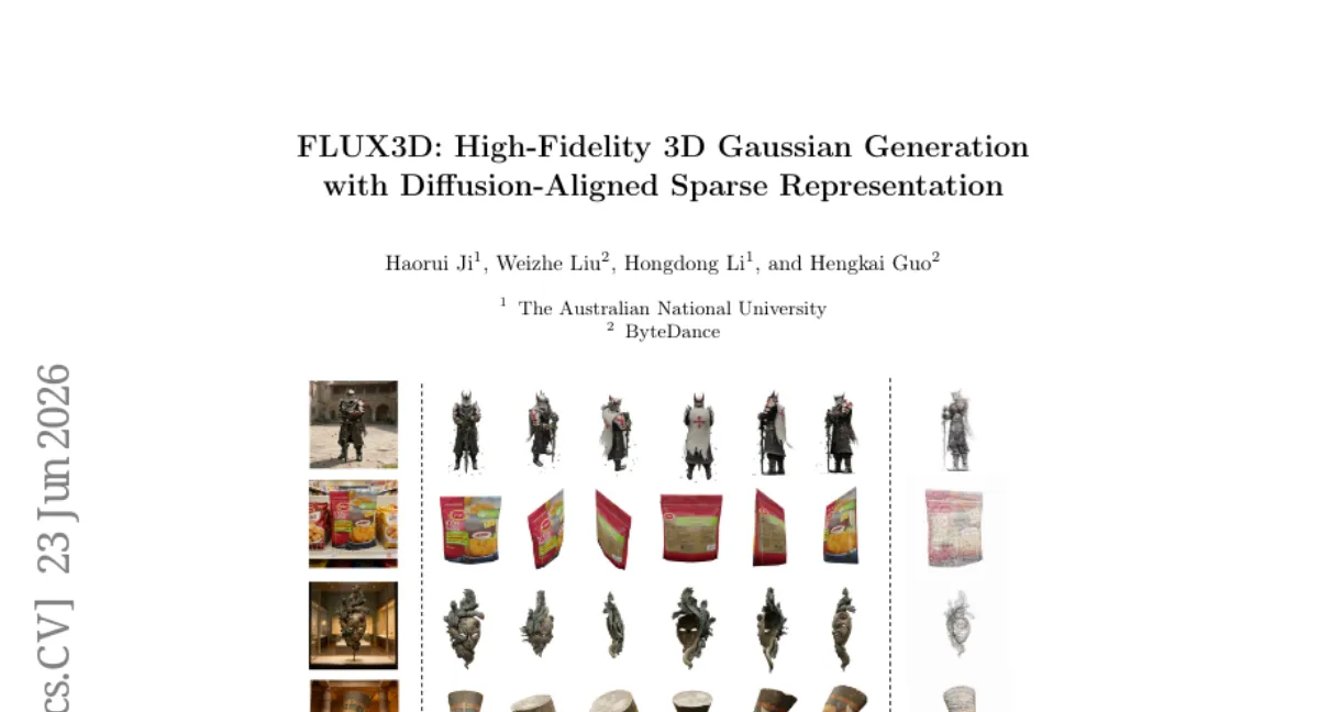 ByteDance FLUX3D — 이미지→3DGS 생성에서 2D-3D 정렬 병목 해소, SOTA 대비 외관 충실도 20%↑