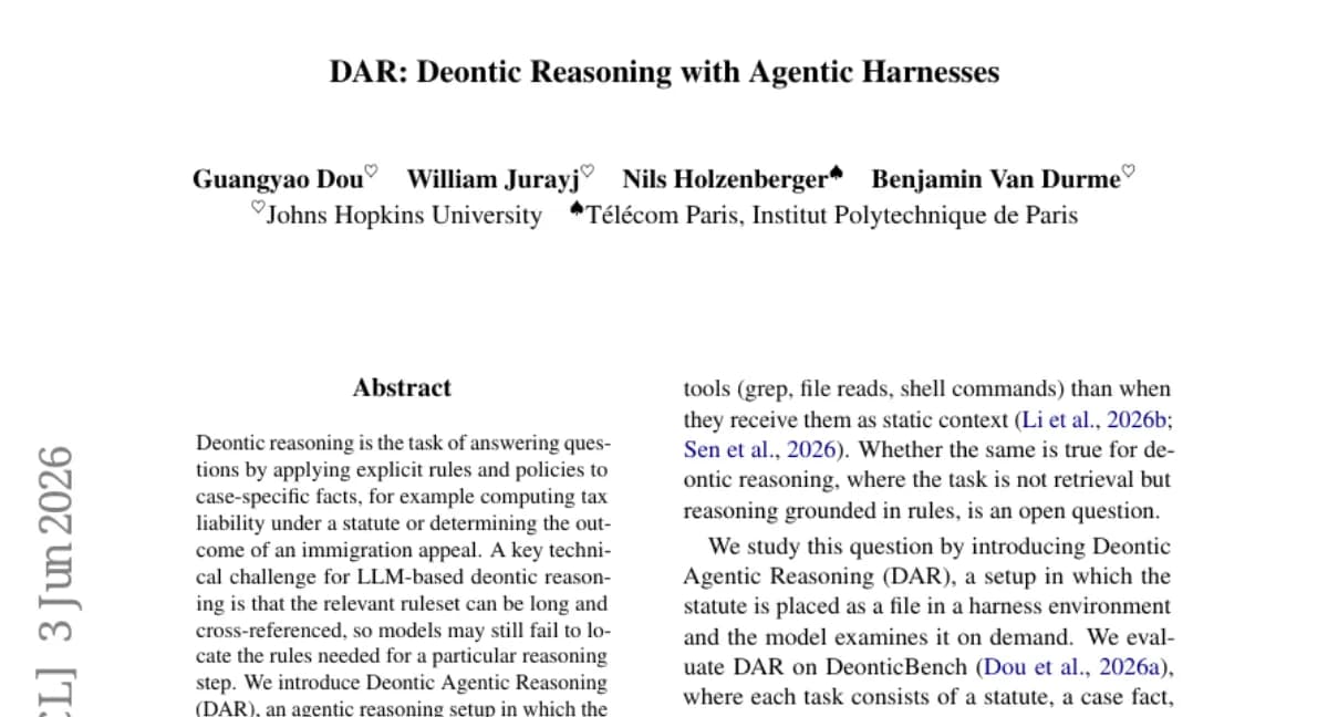 JHU, LLM 규칙 추론을 위한 에이전틱 프레임워크 DAR — DeonticBench에서 최대 12% 개선