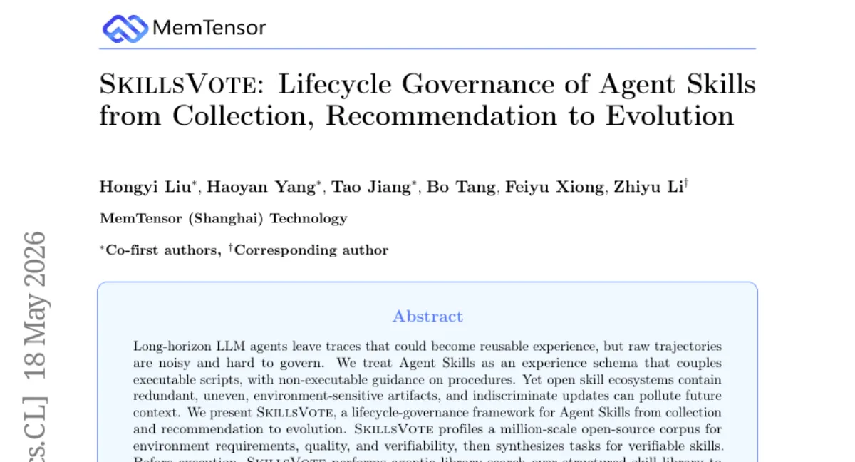 SkillsVote: LLM 에이전트 경험을 재사용 가능한 스킬로 관리하는 생명주기 거버넌스 프레임워크