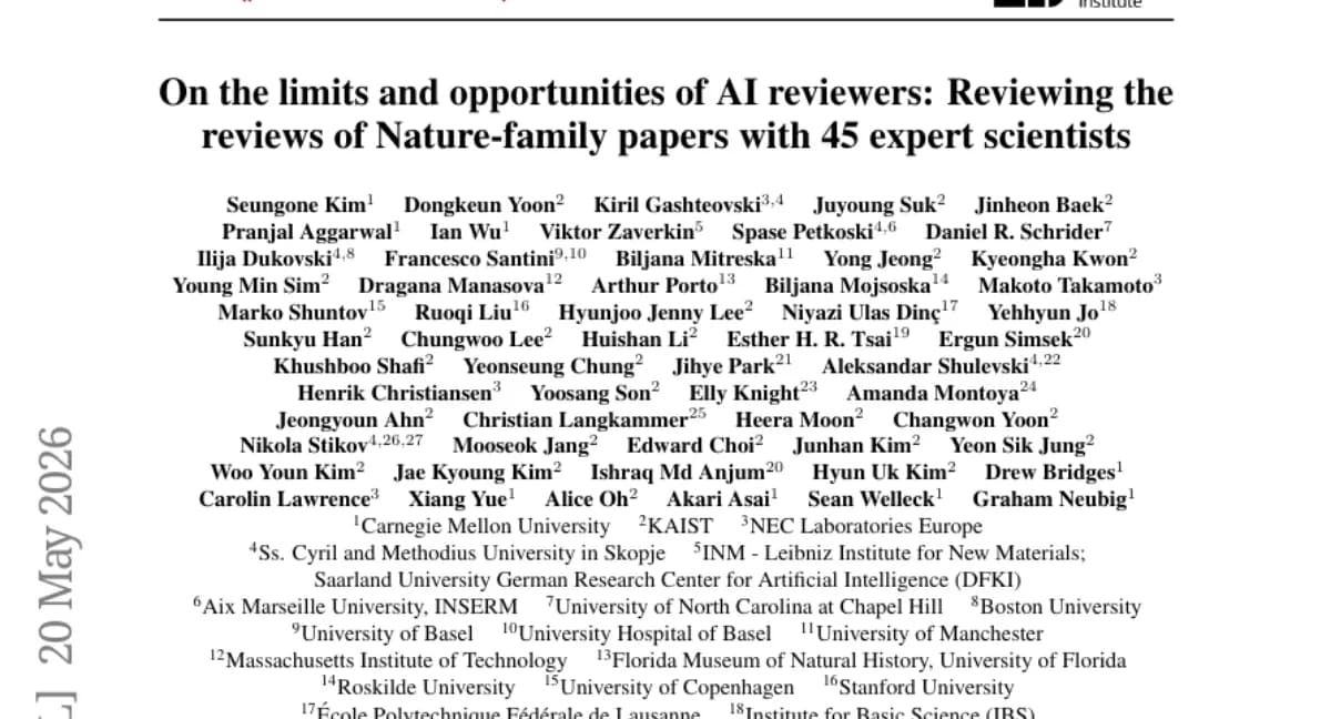 AI 리뷰어, 인간 전문가보다 높은 평가 점수 — 45명 도메인 과학자 469시간 평가