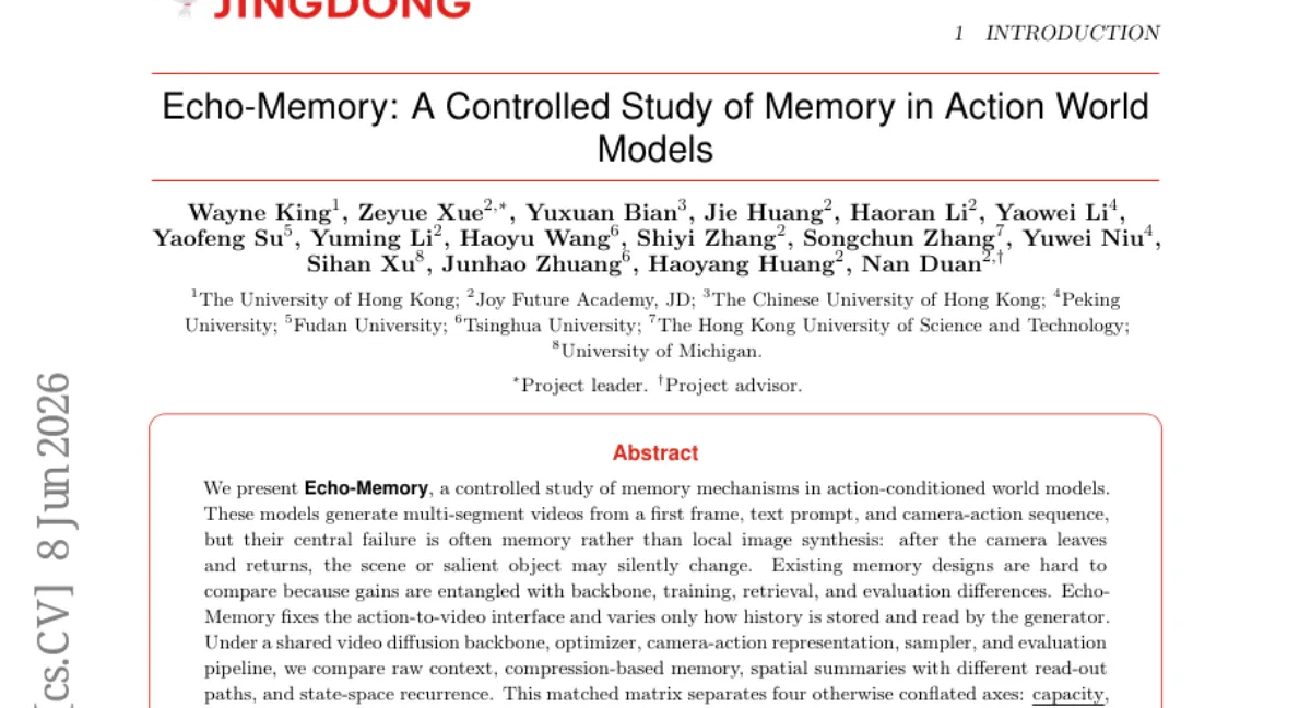 Echo-Memory: 액션 조건부 월드 모델의 메모리 메커니즘 통제 비교 연구