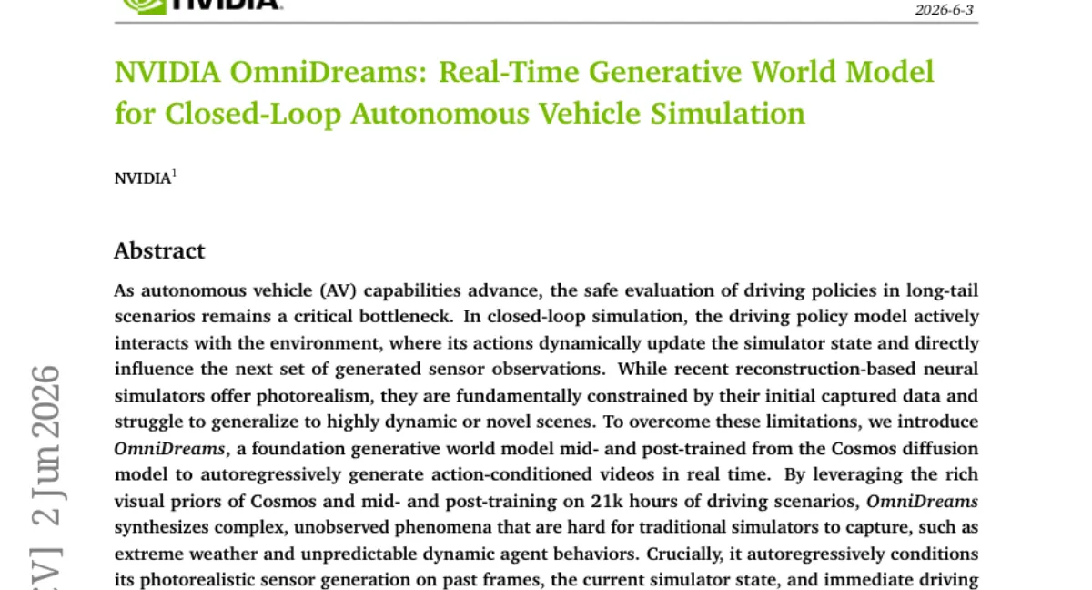 NVIDIA OmniDreams — Cosmos 기반 생성 월드 모델로 자율주행 폐쇄 루프 시뮬레이션의 장면 일반화 한계 돌파