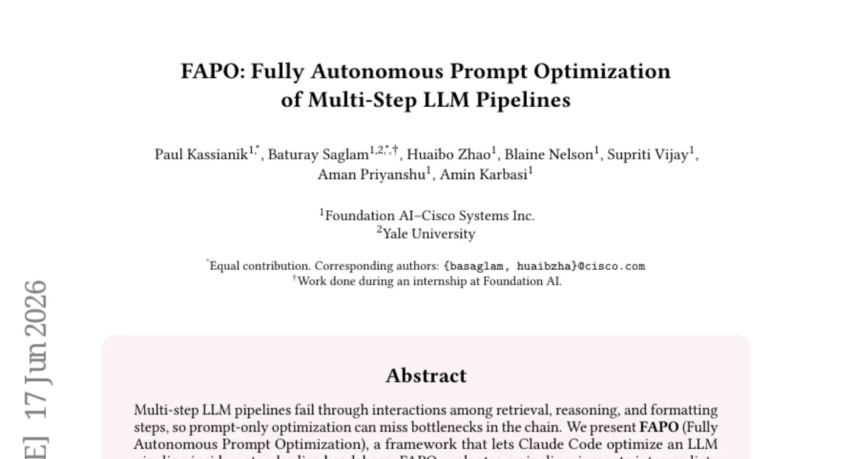 FAPO: 멀티스텝 LLM 파이프라인을 자동 최적화하는 프레임워크 — GEPA 대비 평균 +14.1pp