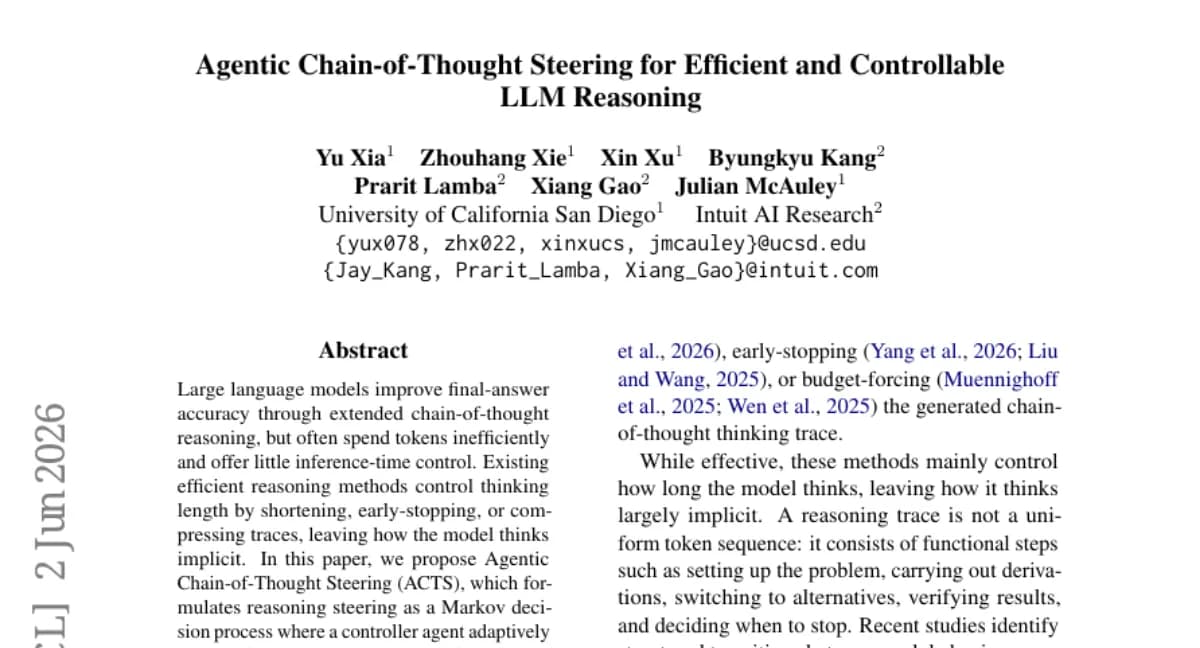 ACTS: 에이전트 기반 Chain-of-Thought 추론 제어 — 토큰 60% 절감하며 성능 유지