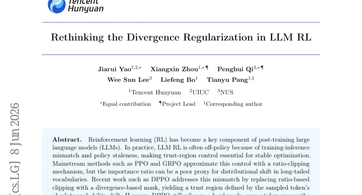 DRPO: PPO의 ratio-clipping 대신 smooth divergence regularizer 로 LLM RL 안정화