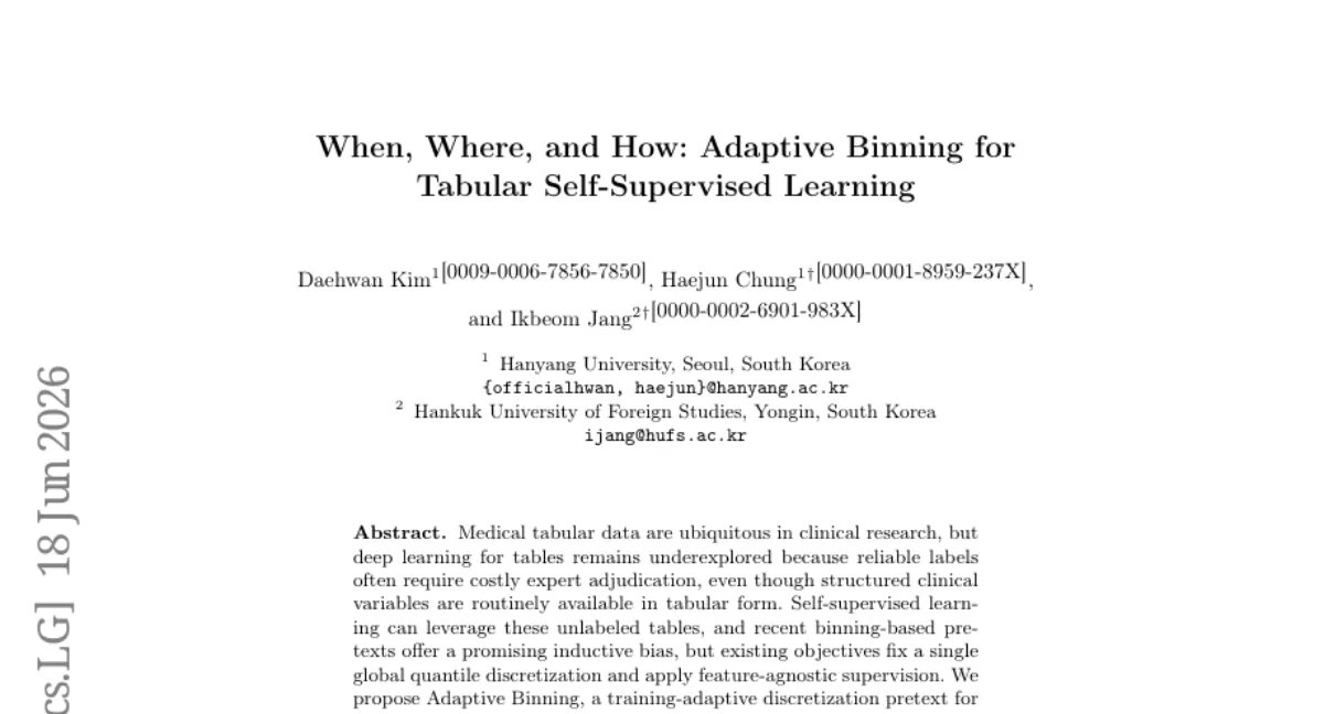 Adaptive Binning: 의료 테이블 데이터용 자기지도학습에서 특성별 적응형 구간화 전략