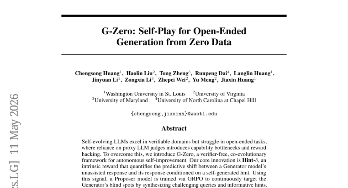 G-Zero: 검증기 없이 LLM 스스로 진화하는 공동진화 프레임워크