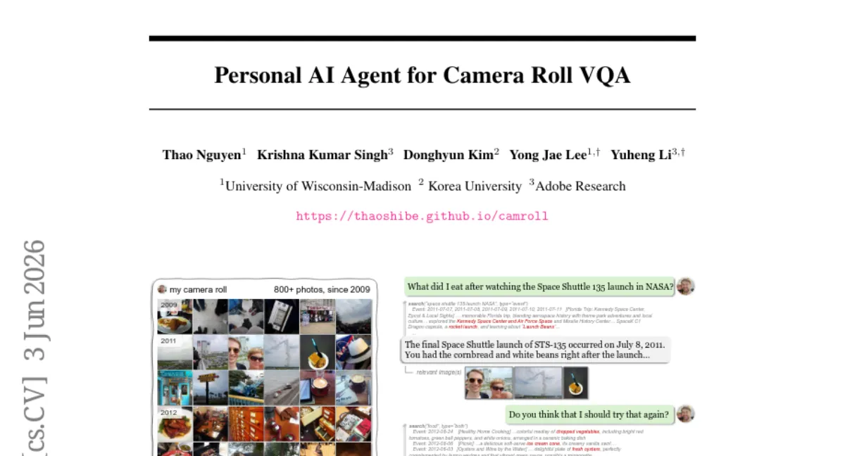 camroll: 개인 카메라 롤 기반 VQA 데이터셋 및 에이전트 — 50명, 31,476장 이미지, 2,500 QA 쌍