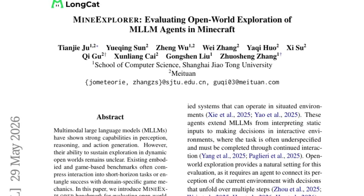 MineExplorer — MLLM 에이전트의 오픈월드 탐색 능력을 평가하는 벤치마크