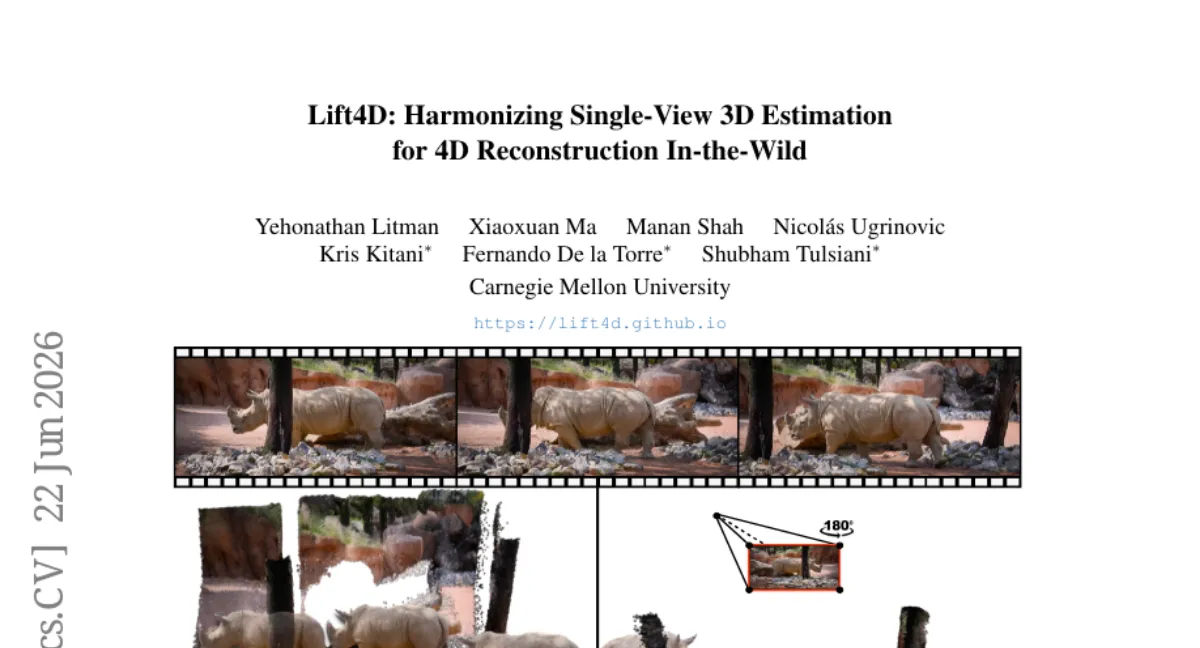 Lift4D — 단안 비디오로 동적 비강체 물체 4D 재구성, occlusion 에 강한 테스트타임 최적화
