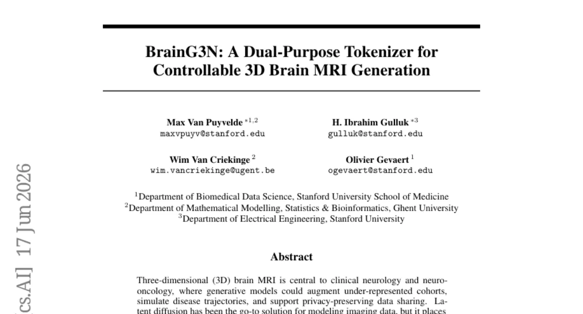 3D 뇌 MRI 생성을 위한 MAE 기반 토크나이저 — 23개 임상 태스크 중 21개에서 SOTA