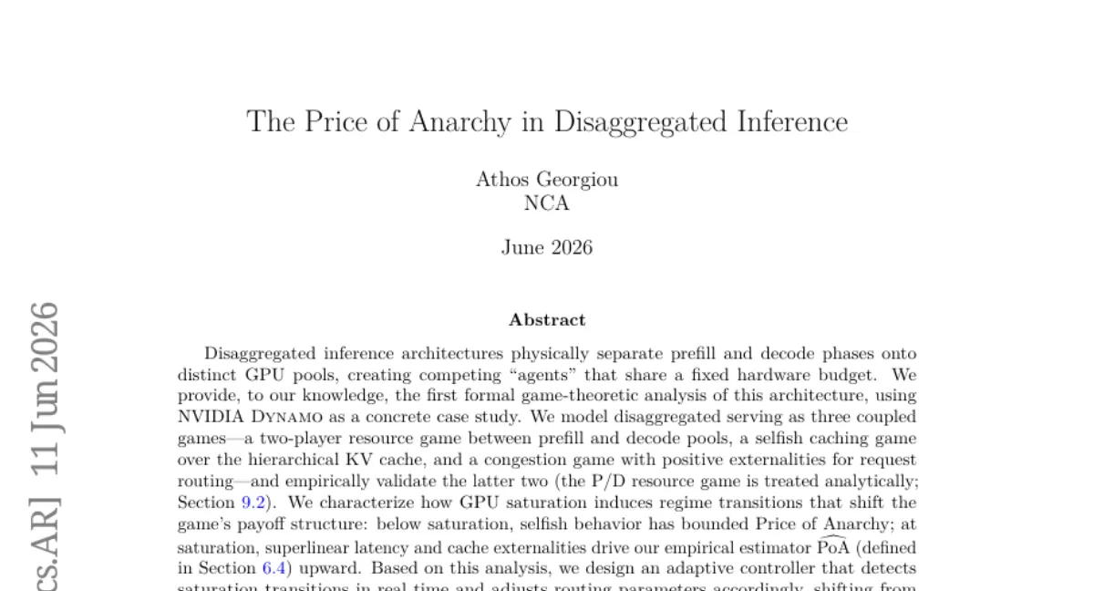 게임 이론으로 분석한 disaggregated inference — Dynamo 기반 PoA-hat 3.1x 개선