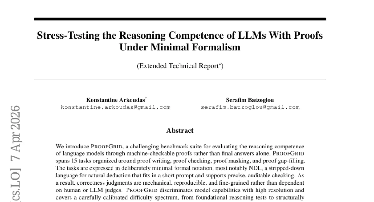 ProofGrid: LLM 추론 평가를 위한 기계 검증 가능 증명 벤치마크 — 15개 태스크, 난이도 분화