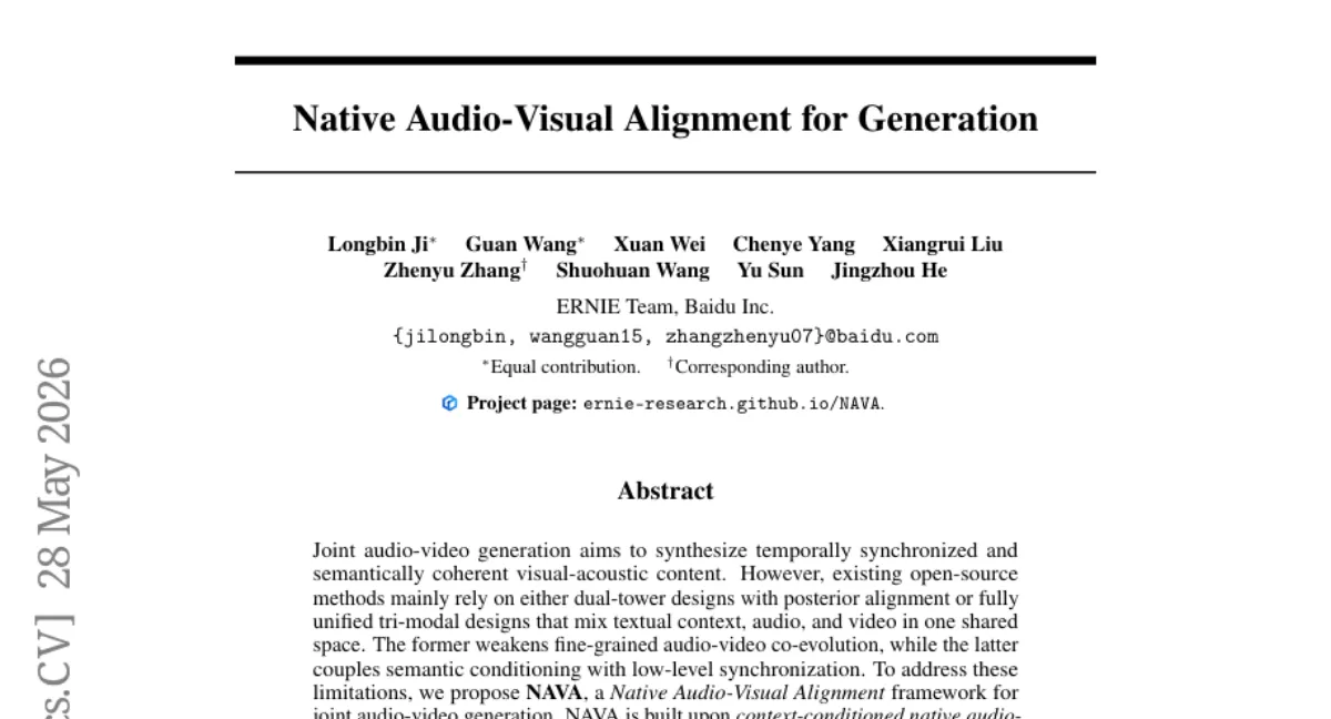 NAVA: 6.3B 파라미터로 오디오-비디오 동기 생성 — Align-then-Fuse MMDiT