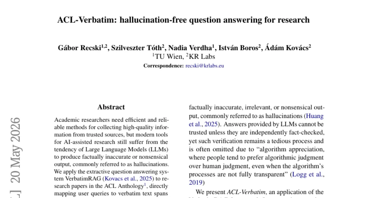 VerbatimRAG: ACL 논문에서 hallucination 없는 extractive QA — ModernBERT 150M, F1 53.6