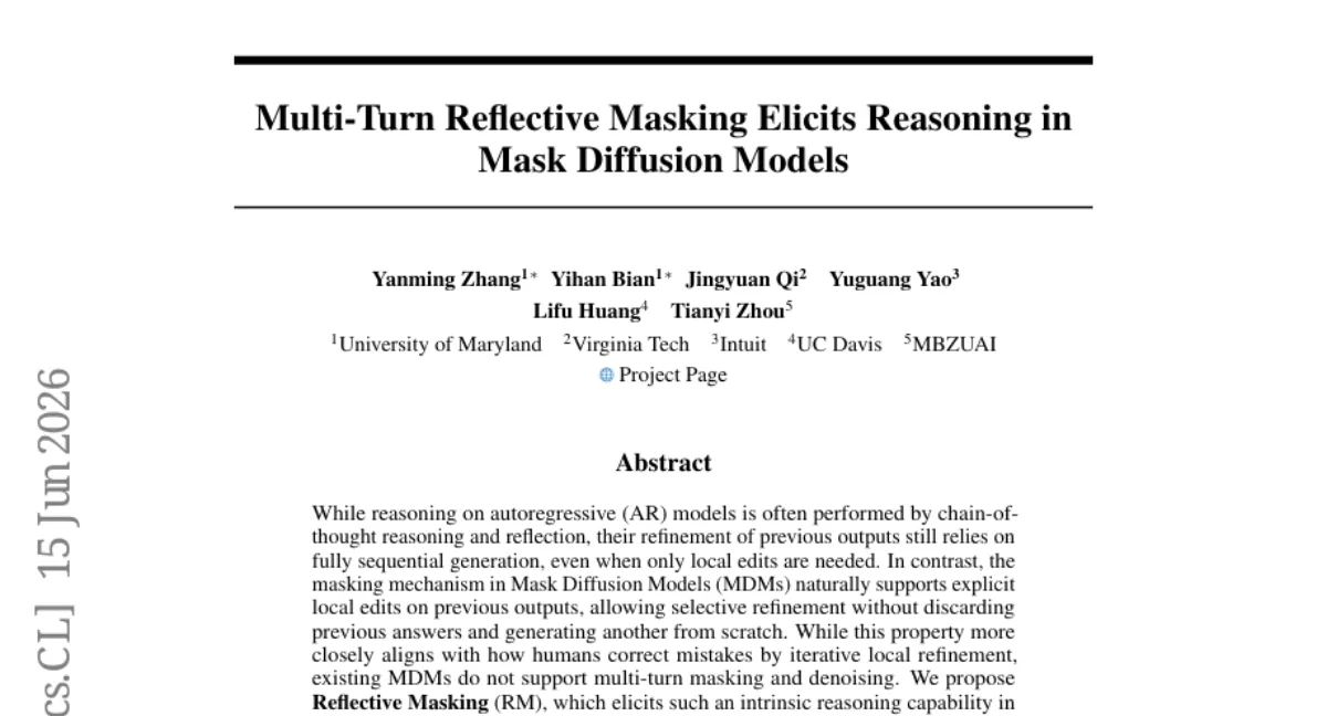 Reflective Masking — MDM의 다중 턴 마스킹·디노이징으로 추론 성능 향상
