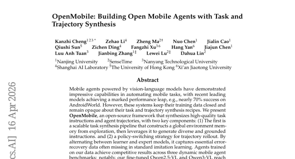 OpenMobile: Open-source framework synthesizes mobile agent training data, Qwen3-VL reaches 64.7% on AndroidWorld