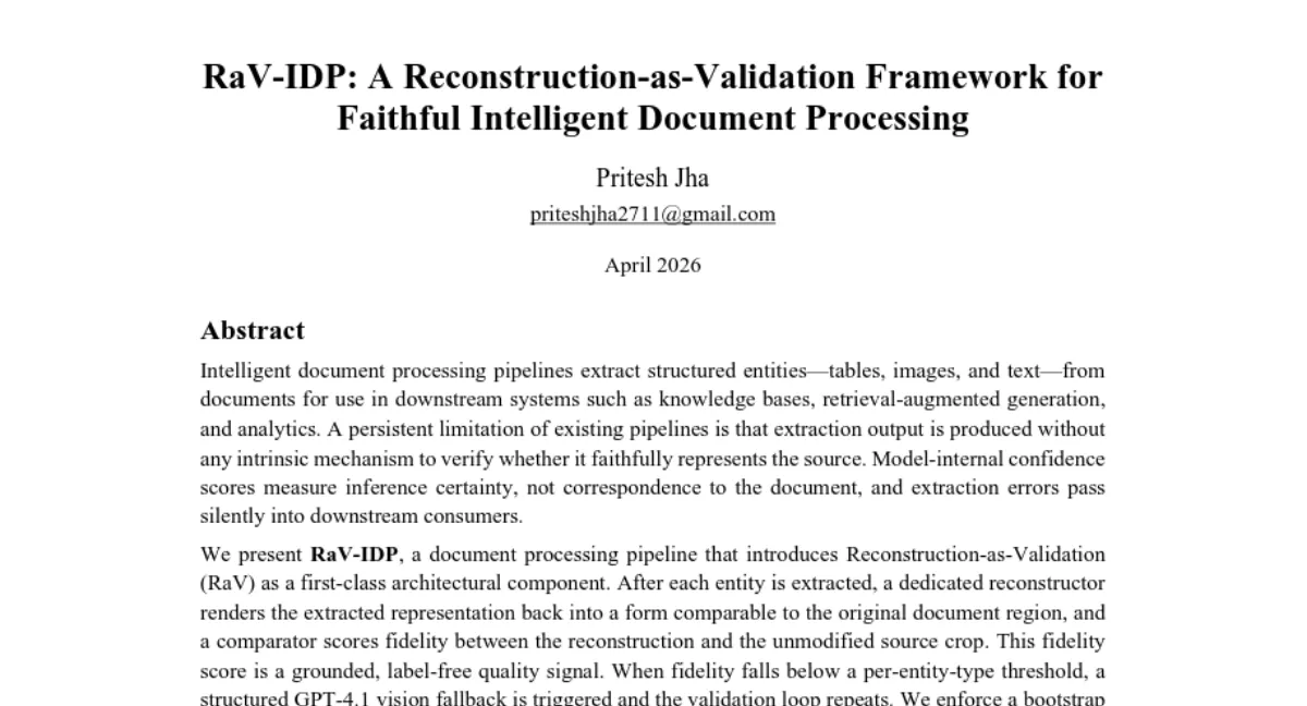RaV-IDP: 재구성 검증으로 문서 추출 오류 탐지 — GPT-4.1 fallback 으로 충실도 개선
