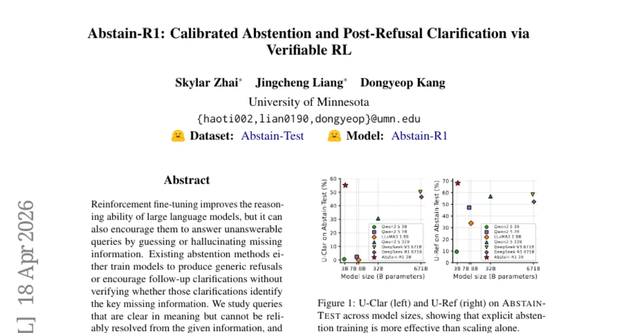 Abstain-R1: 3B 모델, 보상 기반으로 답변 불가 질문에 대한 명시적 기권 및 설명 학습