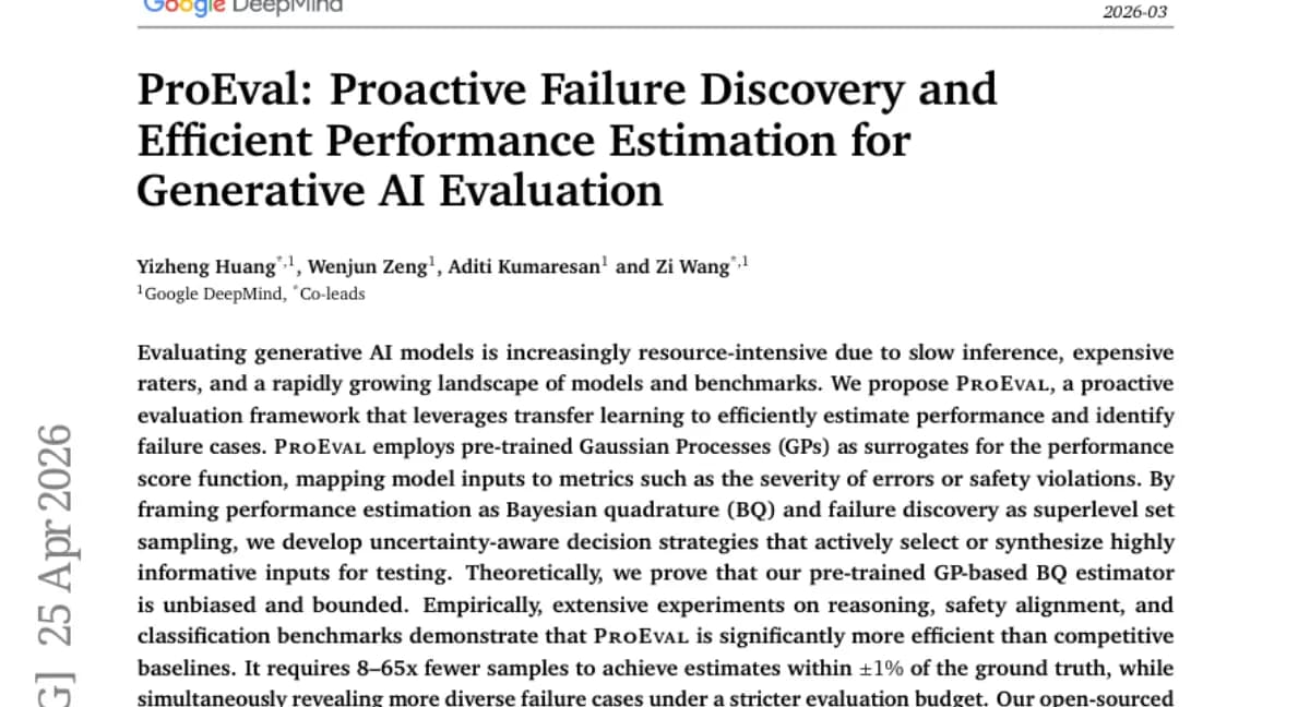 DeepMind ProEval — 사전 학습된 GP로 모델 평가 샘플 8~65배 절약
