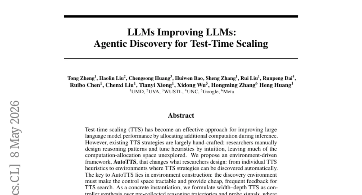 AutoTTS: 환경 기반 자동 TTS 전략 탐색 — 수학 추론에서 accuracy-cost tradeoff 개선