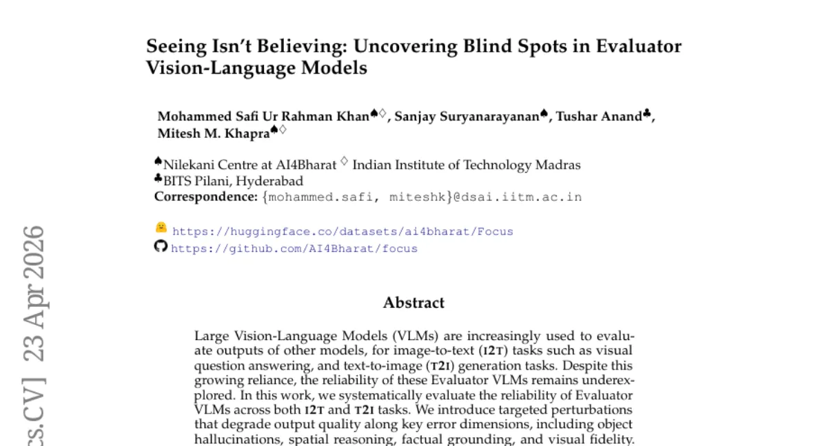 VLM 평가자, 오류 탐지 실패율 50% 이상 — 4000개 변형 벤치마크 결과