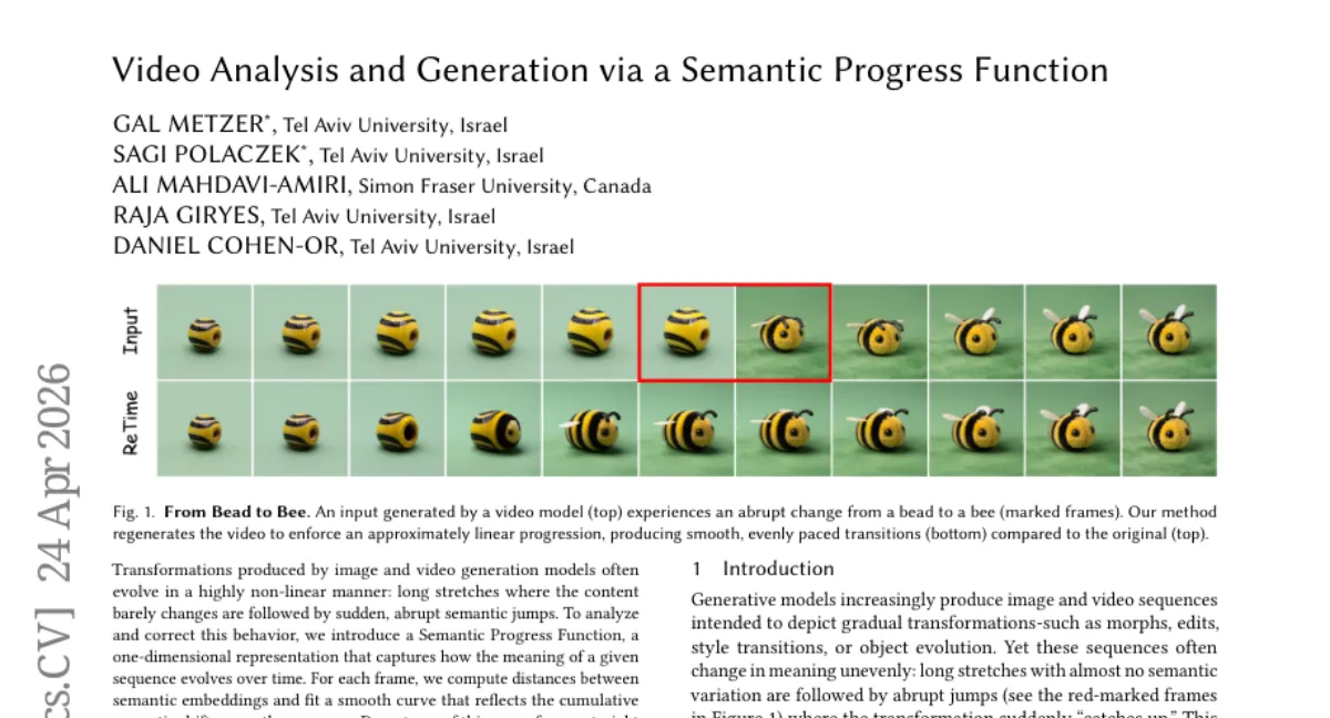 Tel Aviv University, 생성 영상의 의미적 점프 분석 — Semantic Progress Function 으로 비선형성 교정
