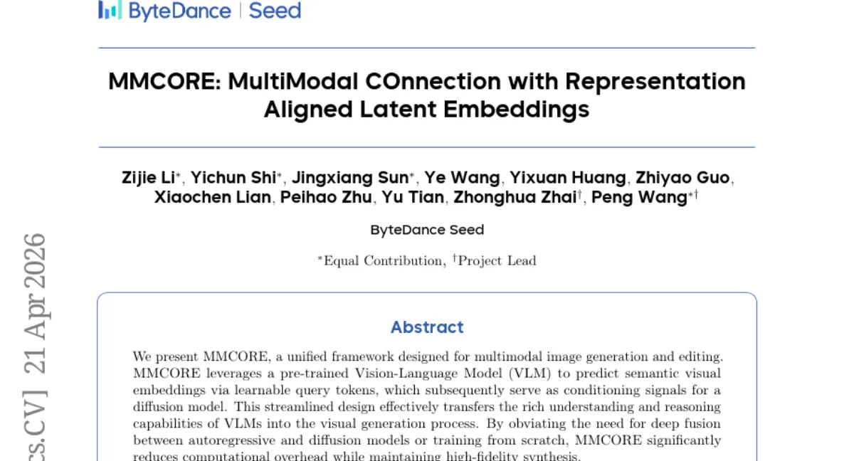 MMCORE: VLM-guided diffusion for multimodal generation — outperforms SOTA on T2I and editing benchmarks