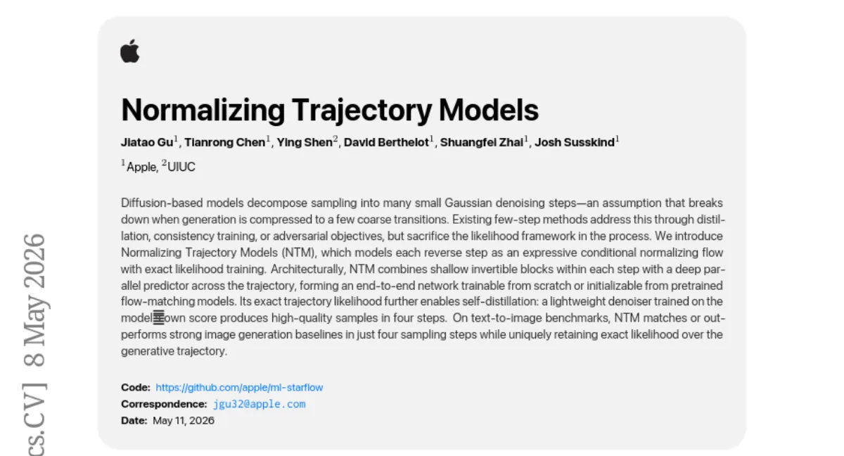 NTM: 4-step text-to-image diffusion을 normalizing flow로 — exact likelihood 유지하며 성능 유지