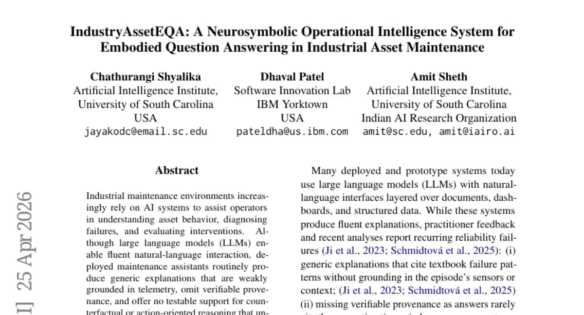 IBM, 산업 유지보수 AI의 설명 가능성 문제 해결 — IndustryAssetEQA로 구조적 타당성 0.51, 반사실 정확도 0.47 향상