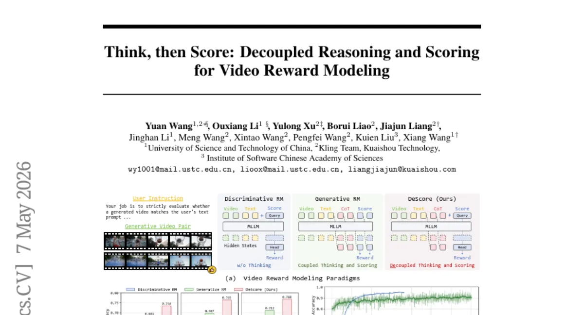 DeScore: 비디오 보상 모델의 추론과 점수를 분리한 'think-then-score' 패러다임