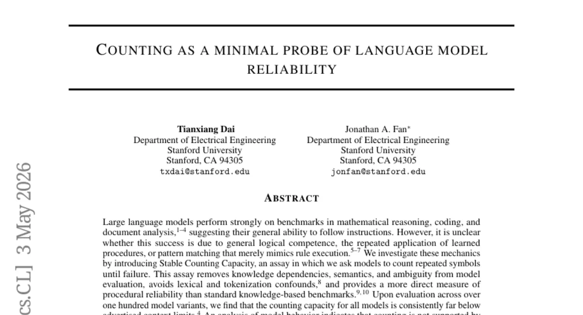 Stanford, LLM의 규칙 추론 능력 한계 — 안정적 카운팅 용량이 컨텍스트 한계보다 훨씬 낮아