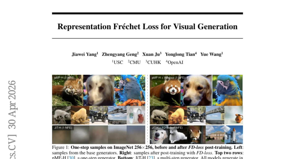 Fréchet Distance를 학습 목적으로 최적화 — one-step generator FID 0.72 달성