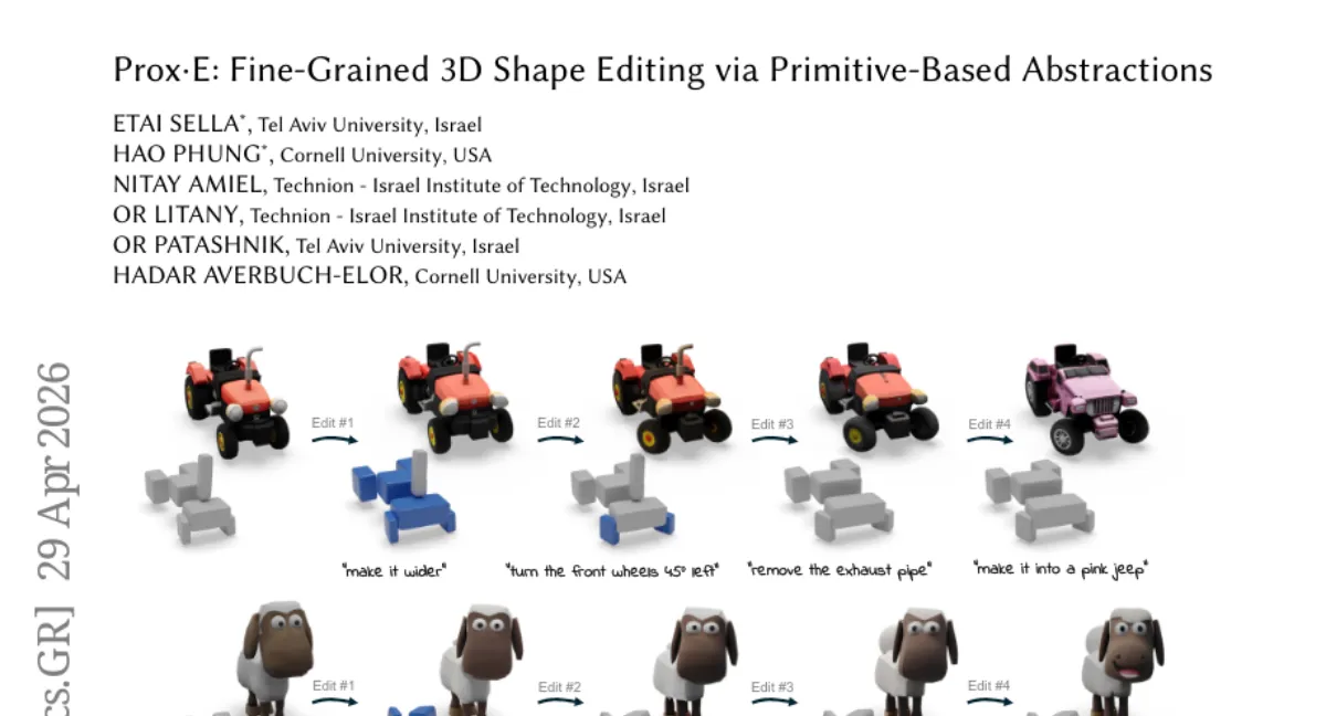 Prox-E: 프리미티브 기반 3D 편집 — 훈련 없이 지역 구조 변경 가능