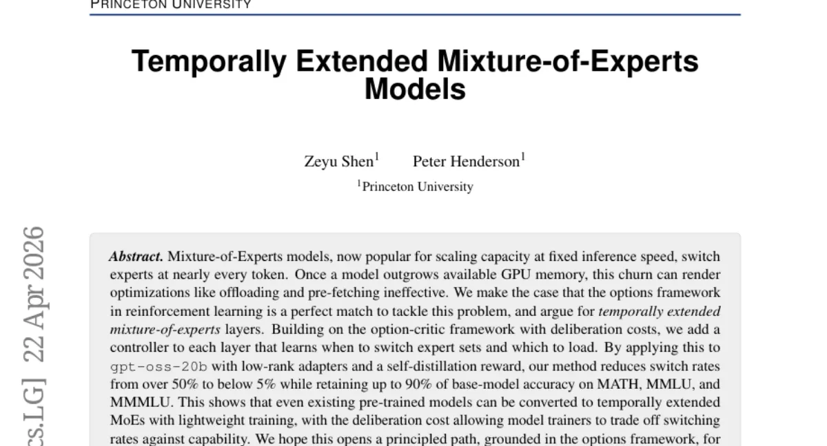 Princeton: Option-Critic MoE cuts expert switch rate from 50% to <5% with 90% accuracy retention