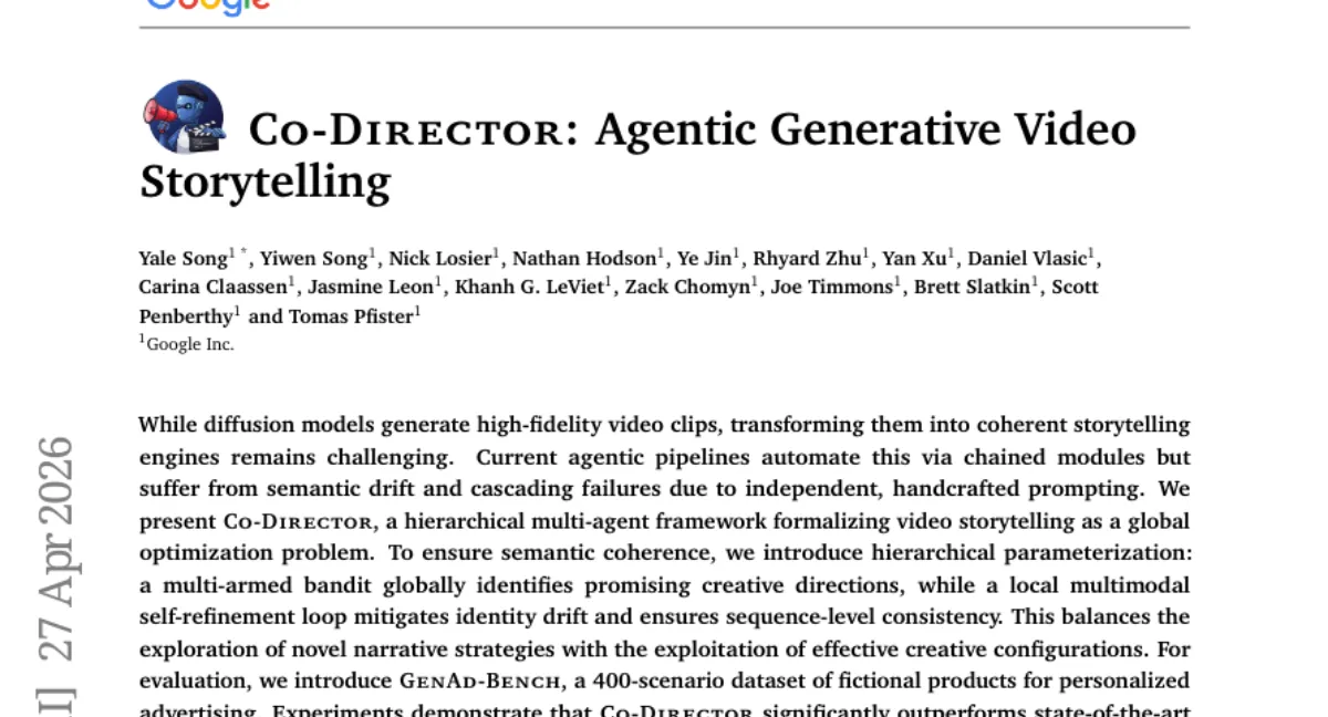 Co-Director: 계층적 멀티 에이전트로 비디오 스토리텔링의 의미 일관성 확보 — GenAD-Bench 400 시나리오에서 SOTA 대비 우위