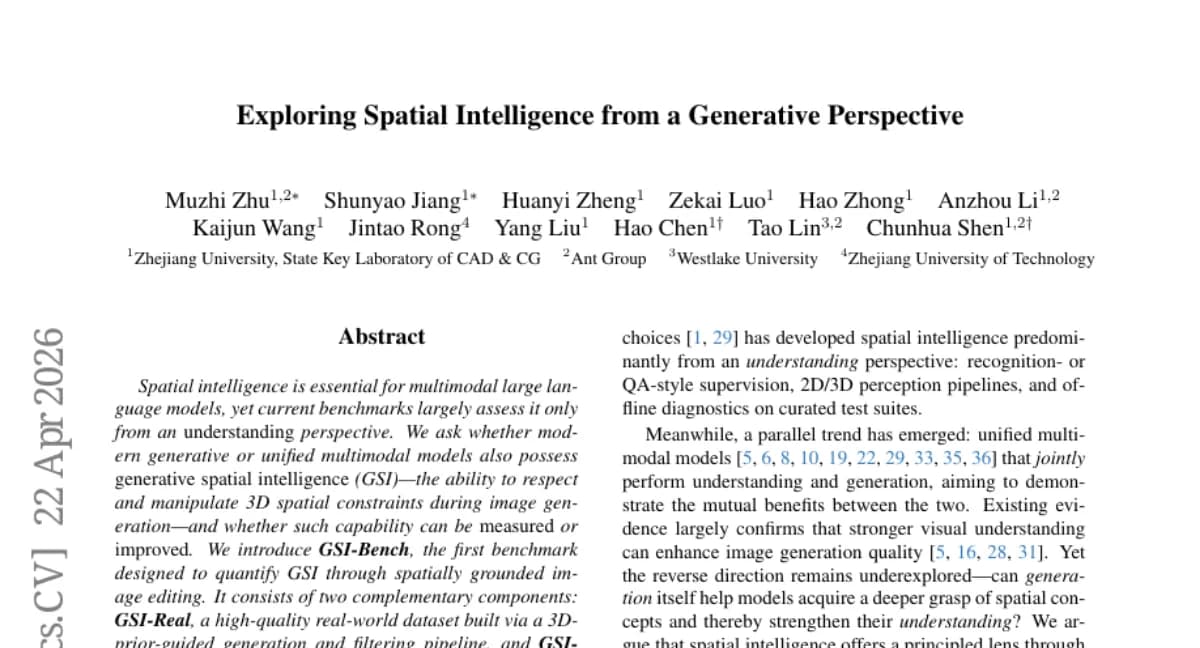 GSI-Bench: First benchmark for generative spatial intelligence in multimodal models