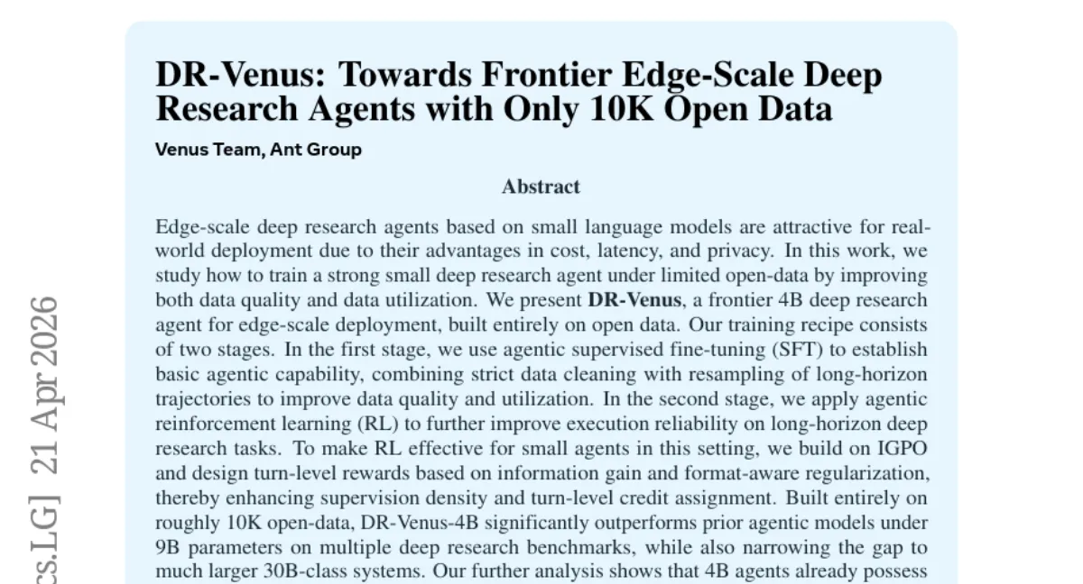 DR-Venus-4B: Edge-scale deep research agent with 10K open data outperforms 9B models