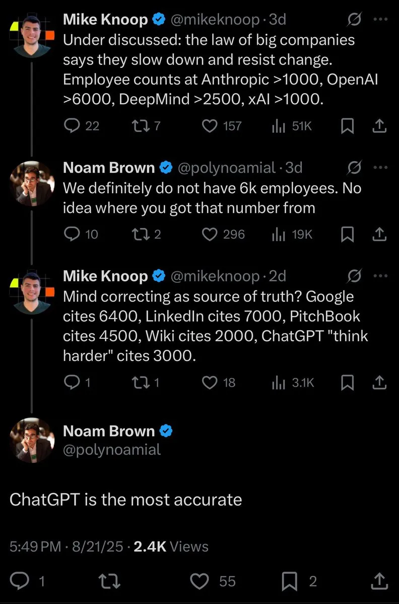 Noam Brown "GPT-5 Thinking, 인터넷보다 신뢰 가능" — o3 추론 모델 신호