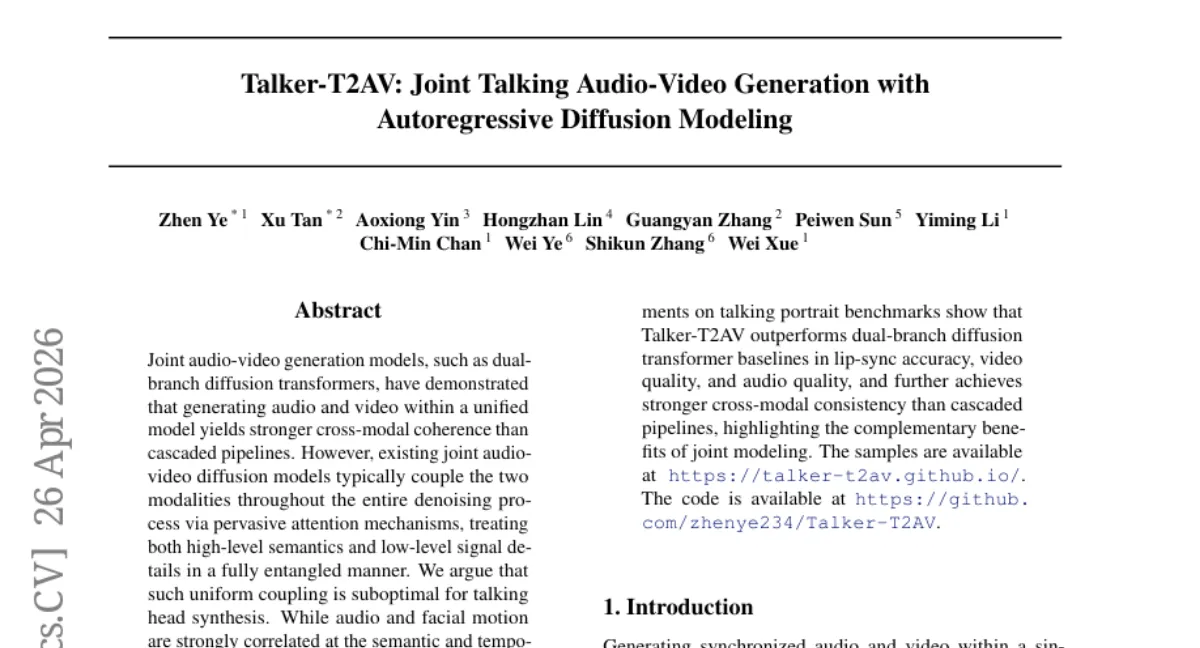 Talker-T2AV: 오디오-비디오 분리 디코딩으로 talking head 생성 성능 개선