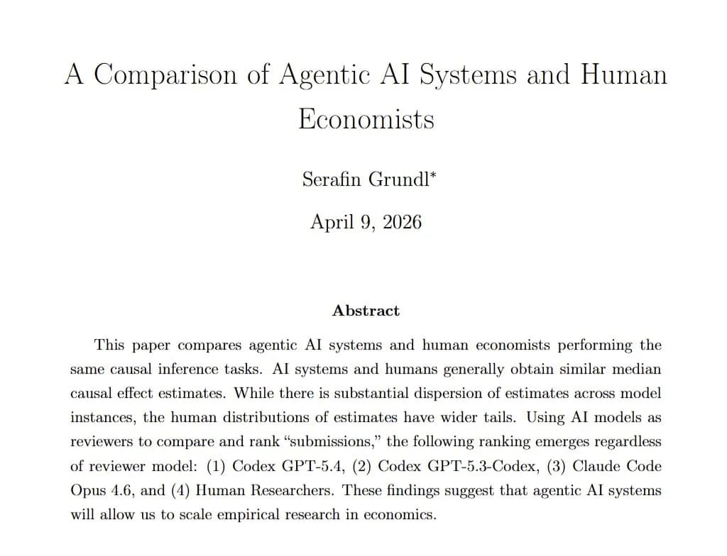 Ethan Mollick: AI agents match human median, cut extreme errors in econ replication
