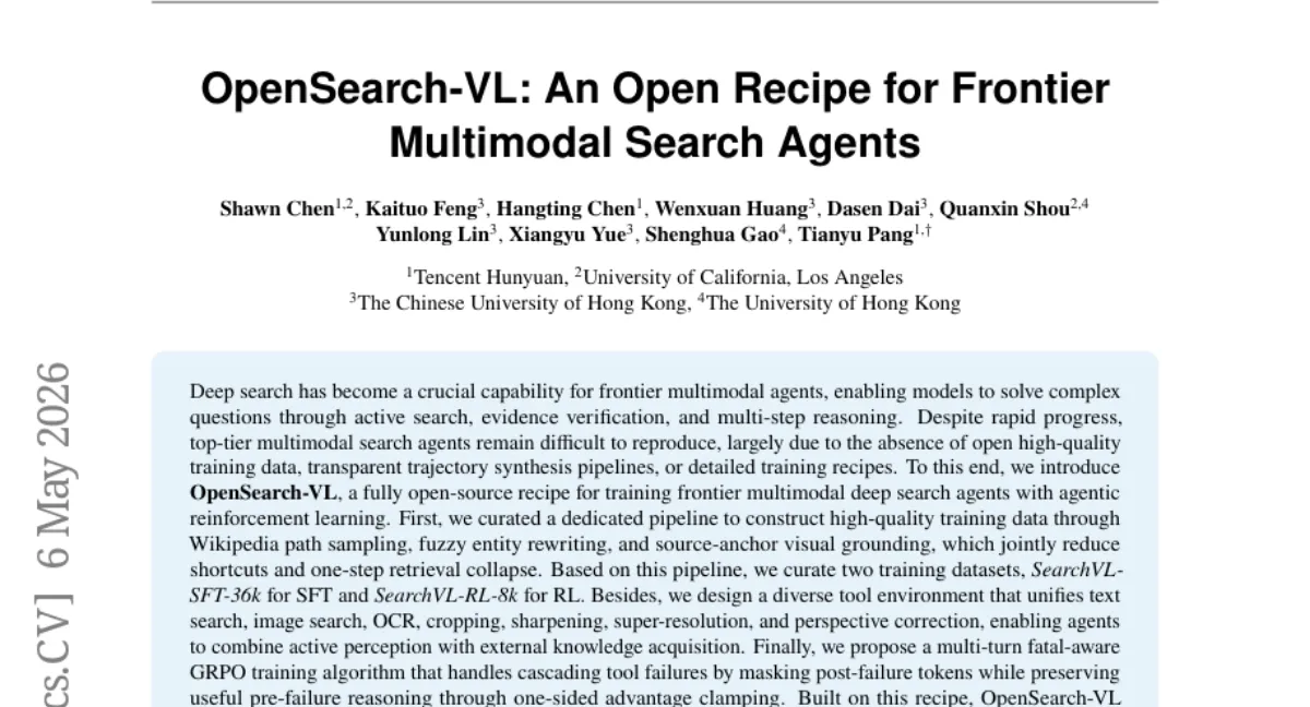 OpenSearch-VL: Tencent Hunyuan, 멀티모달 딥 서치 에이전트를 위한 완전 오픈소스 레시피 — 7개 벤치마크 평균 10점 이상 개선