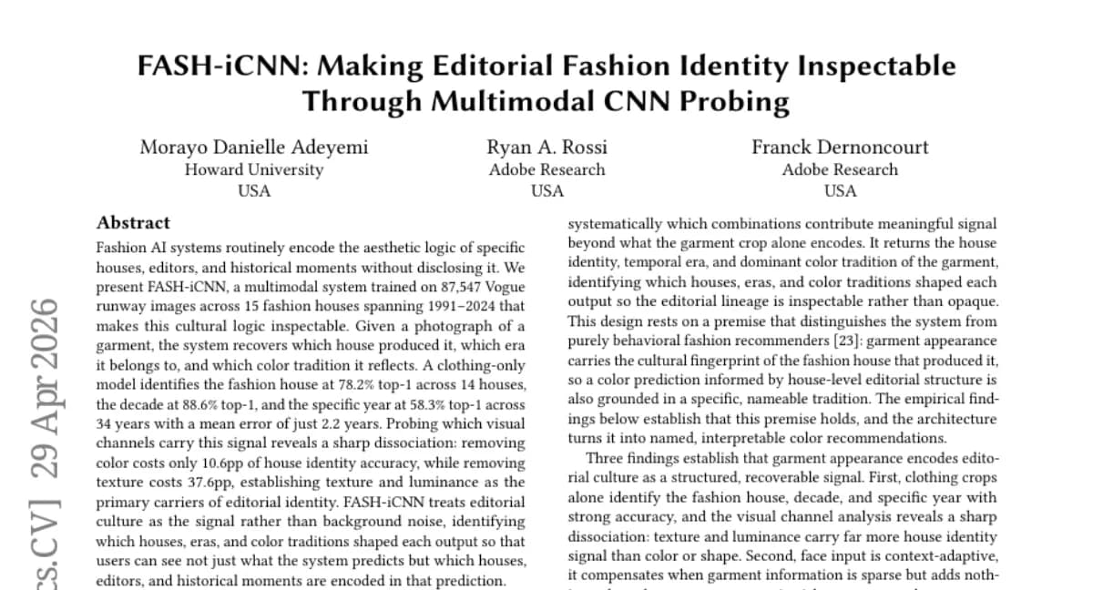 FASH-iCNN: Vogue 런웨이 이미지로 패션 하우스·시대 식별 — texture가 핵심 신호