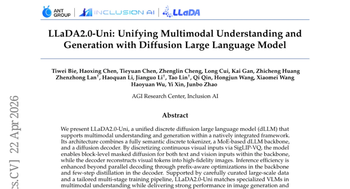 LLaDA2.0-Uni: Unified discrete diffusion LLM matches VLM in understanding, excels in generation