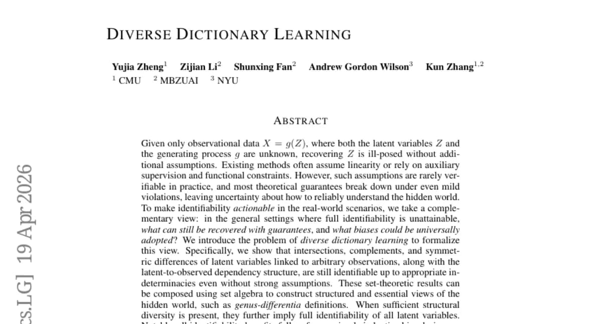 CMU: Diverse dictionary learning recovers latent set relations without strong assumptions