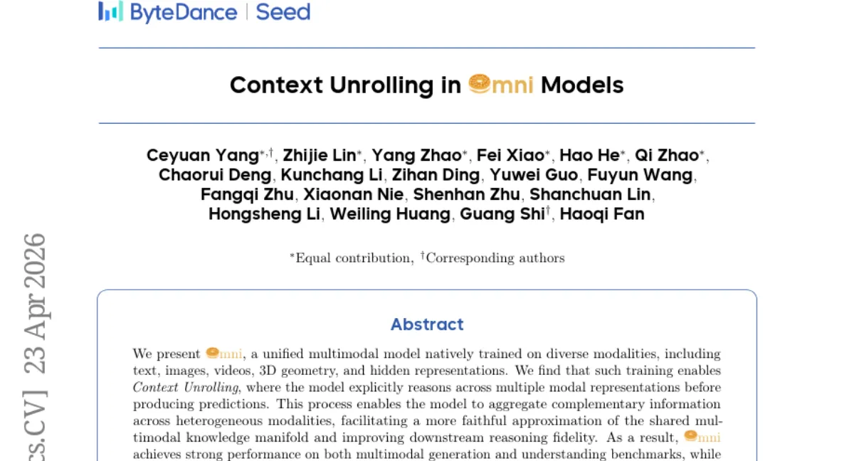 Omni: Unified multimodal model with Context Unrolling improves reasoning across text, image, video, 3D